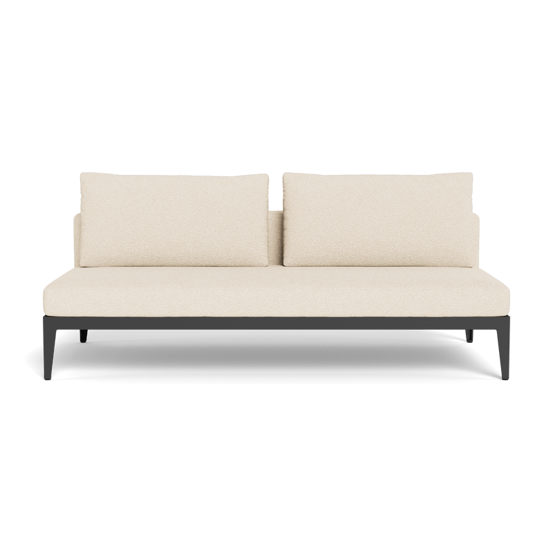 Balmoral 2 Seat Armless Sofa | Aluminum Asteroid, Riviera Sand, Strapping Taupe