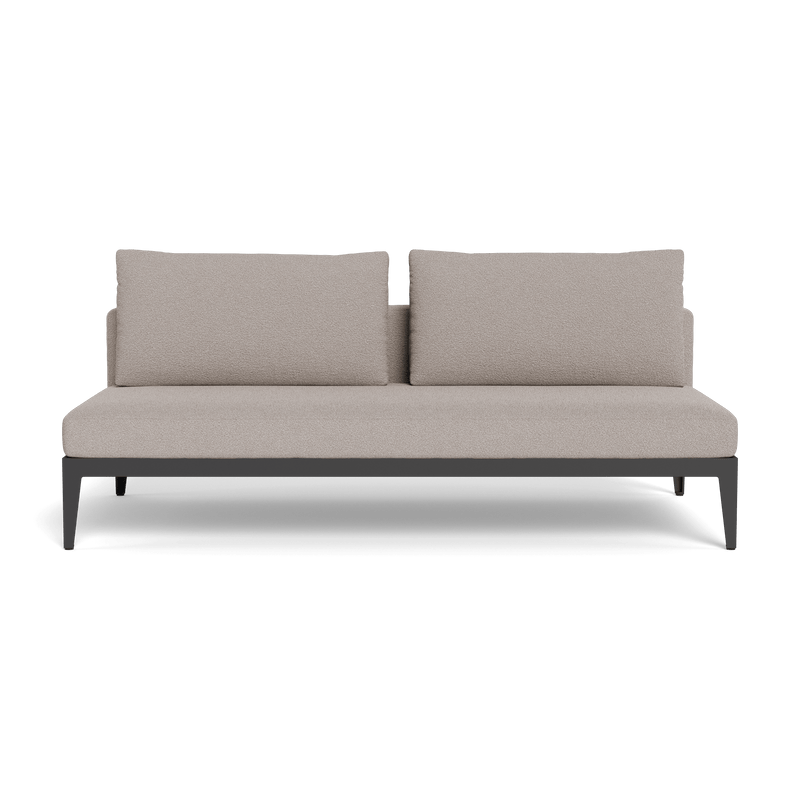 Balmoral 2 Seat Armless Sofa | Aluminum Asteroid, Riviera Stone, Strapping Taupe