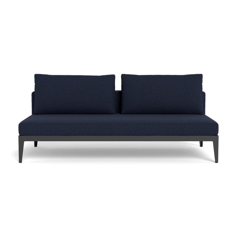 Balmoral 2 Seat Armless Sofa | Aluminum Asteroid, Siesta Indigo, Strapping Taupe