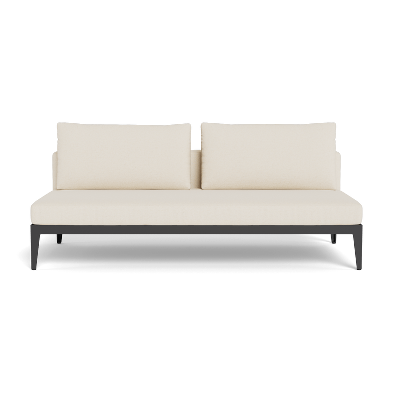 Balmoral 2 Seat Armless Sofa | Aluminum Asteroid, Siesta Ivory, Strapping Taupe