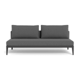 Balmoral 2 Seat Armless Sofa | Aluminum Asteroid, Siesta Slate, Strapping Taupe