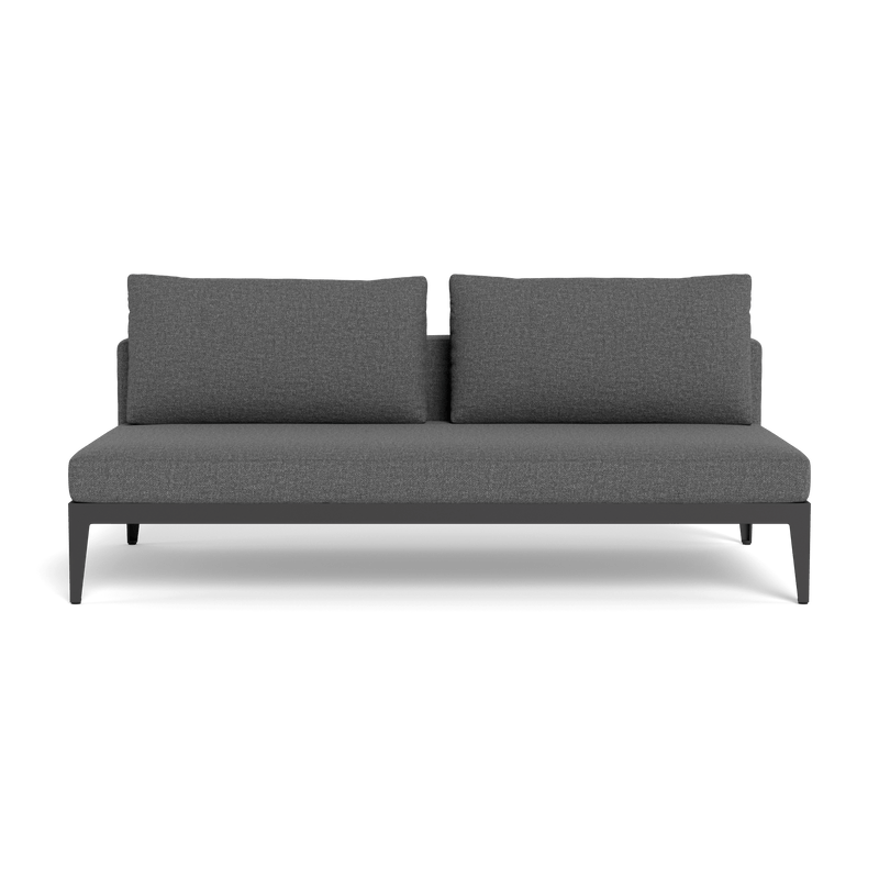 Balmoral 2 Seat Armless Sofa | Aluminum Asteroid, Siesta Slate, Strapping Taupe