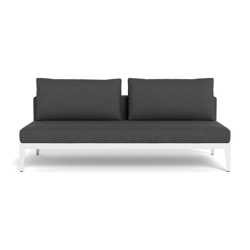 Balmoral 2 Seat Armless Sofa | Aluminum White, Lisos Grafito, Strapping White