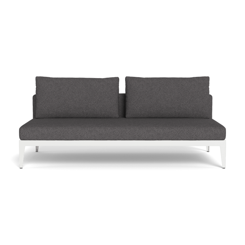 Balmoral 2 Seat Armless Sofa | Aluminum White, Riviera Slate, Strapping White