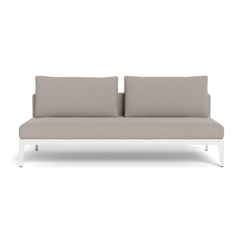 Balmoral 2 Seat Armless Sofa | Aluminum White, Riviera Stone, Strapping White