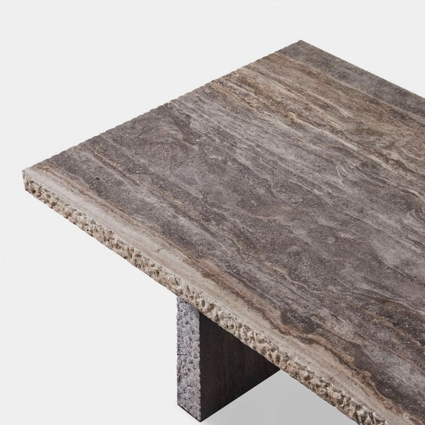 Florence Dining Table 108" | Chipped Travertine Dark Grey, ,