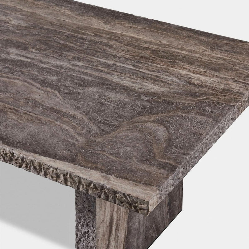 Florence Dining Table 108" | Chipped Travertine Dark Grey, ,