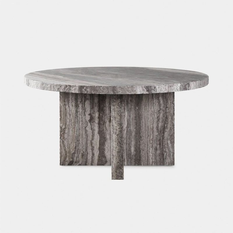 Florence Round Dining Table 59" | Chipped Travertine Dark Grey, ,