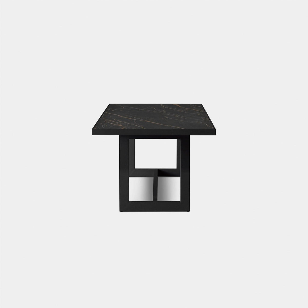 Hampton Dining Table 75" | Aluminum Asteroid, Laminam Noir,