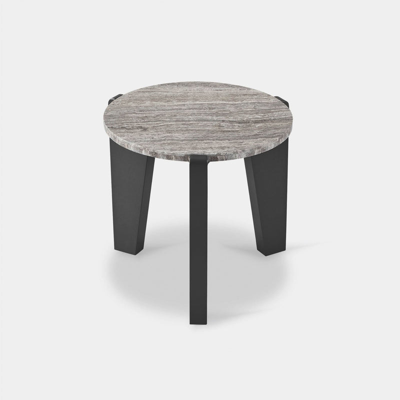 MLB Aluminum Round Side Table | Aluminum Asteroid, Travertine Dark Grey,