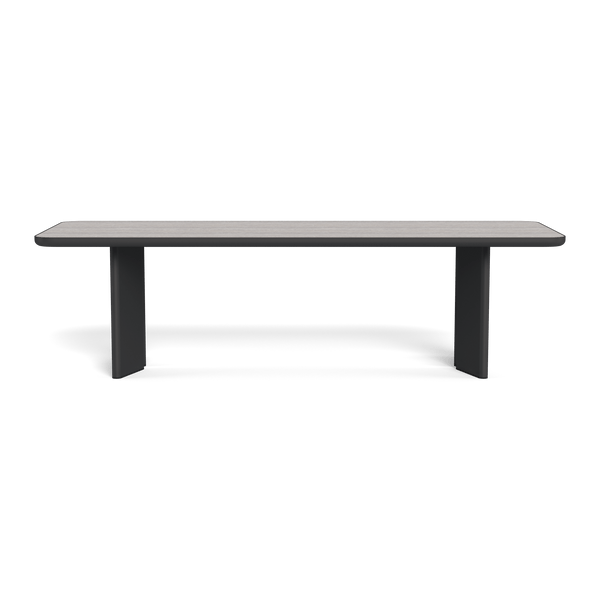 Moab 107" Rectangle Dining Table | Aluminum Asteroid, Travertine Dark Grey,