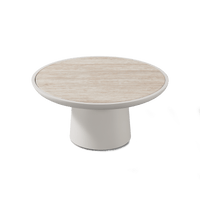 Nova Aluminum Round Coffee Table 30" | Aluminum Bone Travertine Natural