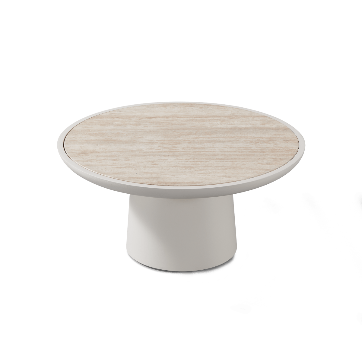 Nova Aluminum Round Coffee Table 30" | Aluminum Bone Travertine Natural