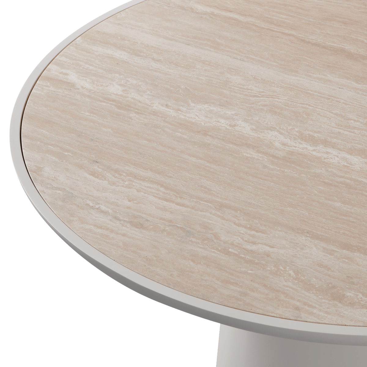 Nova Aluminum Round Dining Table 48" | Aluminum Bone Travertine Natural