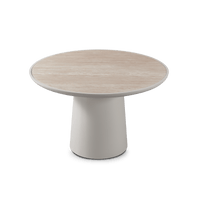Nova Aluminum Round Dining Table 48" | Aluminum Bone Travertine Natural