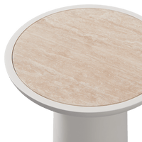 Nova Aluminum Round Side Table | Aluminum Asteroid Travertine Dark Grey