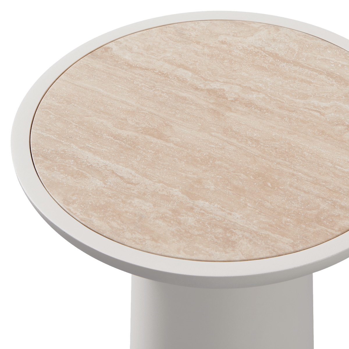 Nova Aluminum Round Side Table | Aluminum Asteroid Travertine Dark Grey