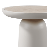 Nova Aluminum Round Side Table | Aluminum Asteroid Travertine Dark Grey
