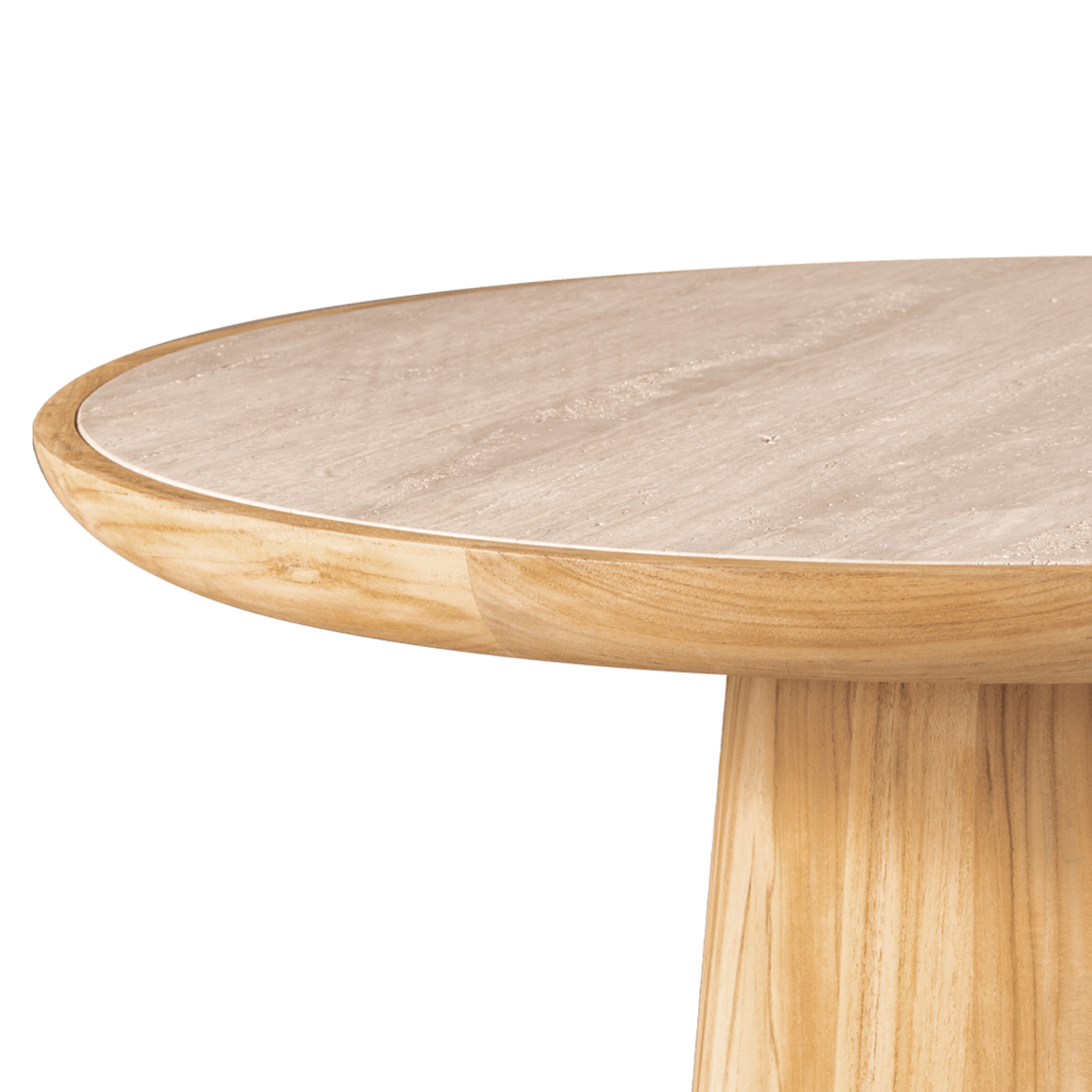 Nova Teak Round Coffee Table 30" | Teak Natural Travertine Cream