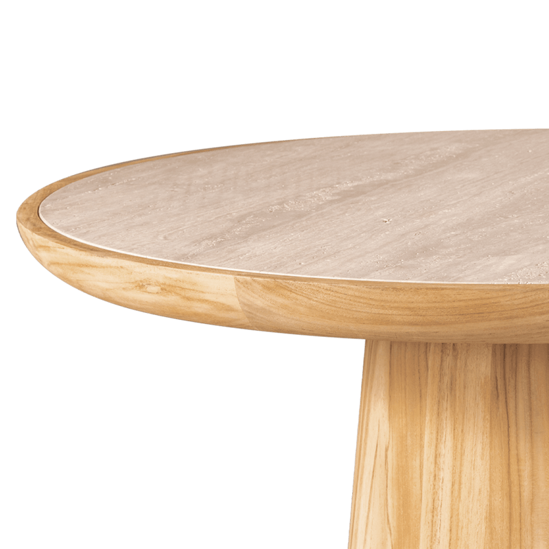 Nova Teak Round Coffee Table 30" | Teak Natural Travertine Cream