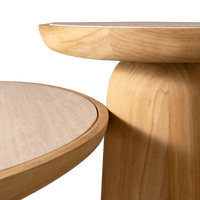 Nova Teak Round Coffee Table 30" | Teak Natural Travertine Cream