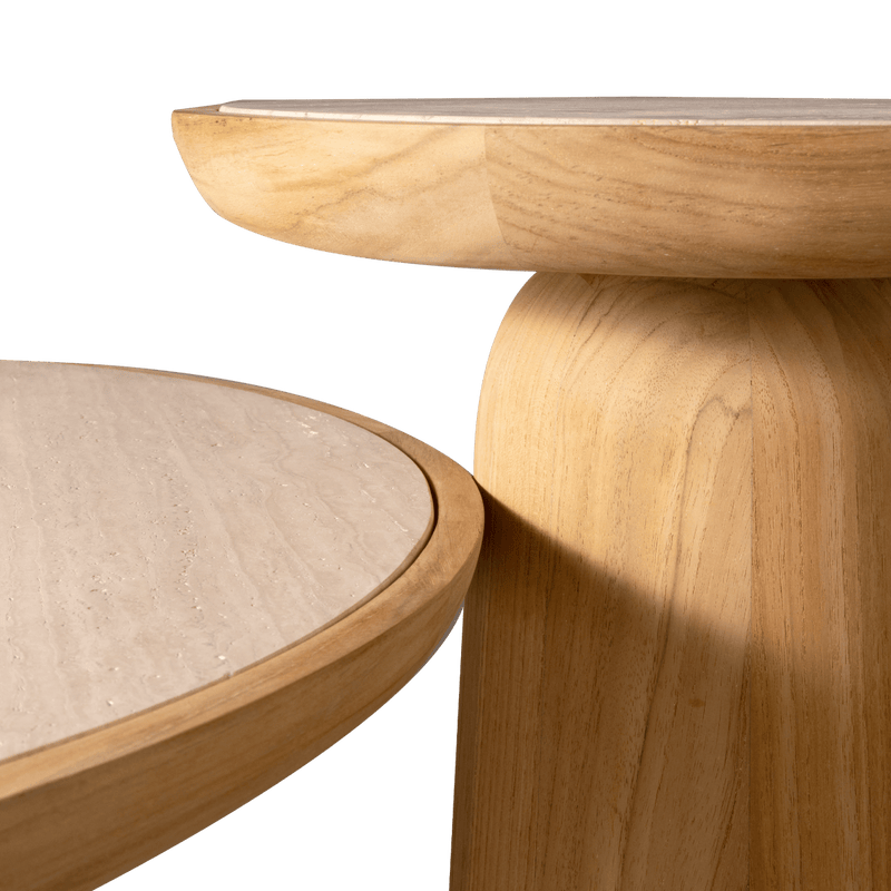 Nova Teak Round Coffee Table 30" | Teak Natural Travertine Cream