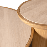 Nova Teak Round Coffee Table 30" | Teak Natural Travertine Cream