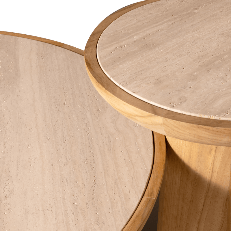 Nova Teak Round Side Table | Teak Natural Travertine Cream