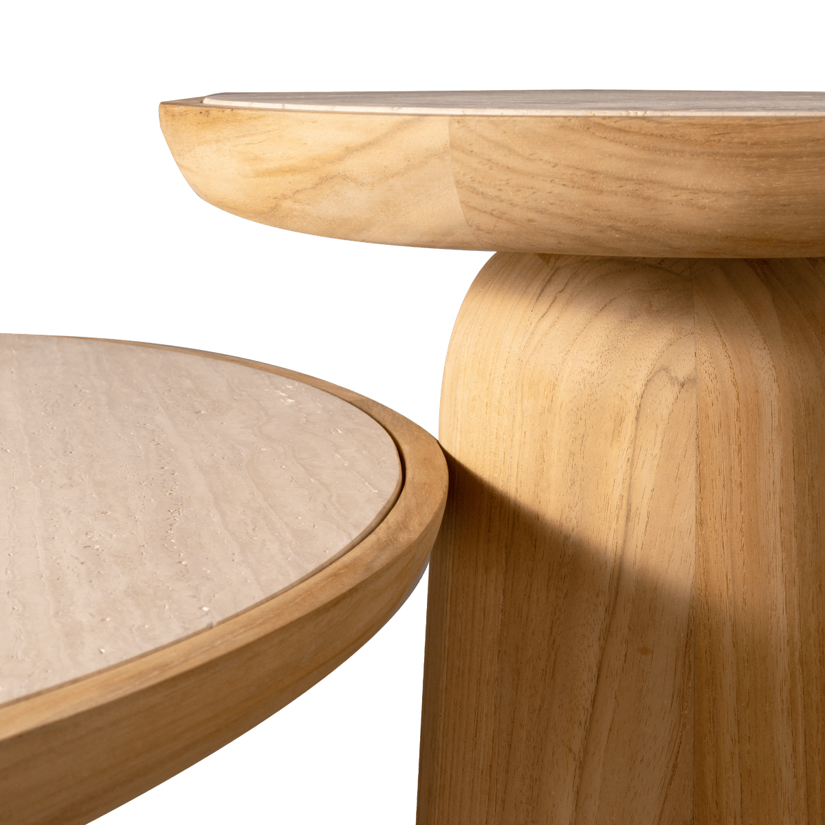 Nova Teak Round Side Table | Teak Natural Travertine Cream