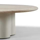 Porto Aluminum Pill Coffee Table 64" | Aluminum Asteroid, Travertine Dark Grey,