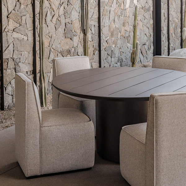 Santorini Outdoor Slatted Round Dining Table 60" | Aluminum Asteroid, ,