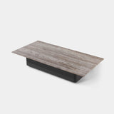 Santorini Outdoor Stone Coffee Table | Aluminum Asteroid, Travertine Dark Grey,