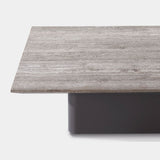 Santorini Outdoor Stone Coffee Table | Aluminum Asteroid, Travertine Dark Grey,