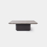 Santorini Outdoor Stone Square Side Table | Aluminum Asteroid, Travertine Dark Grey,