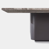 Santorini Outdoor Stone Square Side Table | Aluminum Asteroid, Travertine Dark Grey,