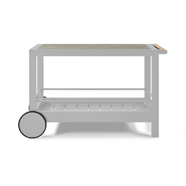 Tavola Stone Bar Cart | Aluminum White, Travertine Silver,