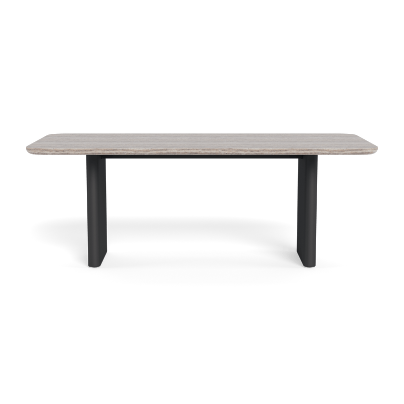 Victoria Stone Dining Table 81" | Aluminum Asteroid, Travertine Dark Grey,