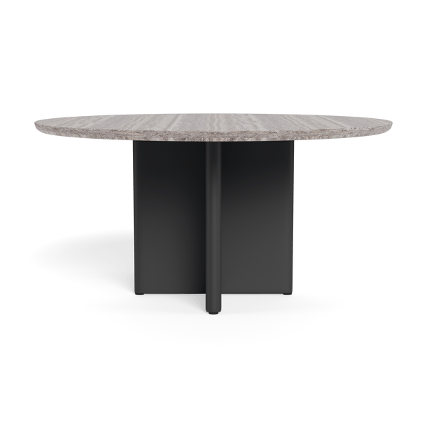 Victoria Stone Round Dining Table 60" | Aluminum Asteroid, Travertine Dark Grey,